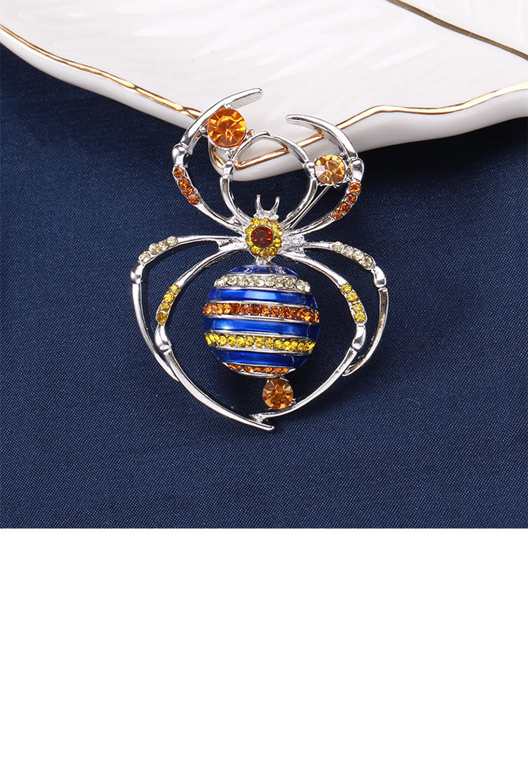 Fashion Personality Enamel Blue Spider Brooch with Cubic Zirconia - Luxurious Look