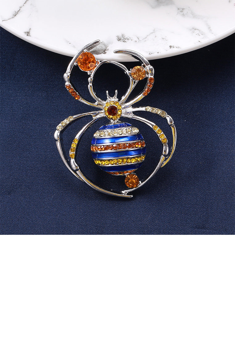 Fashion Personality Enamel Blue Spider Brooch with Cubic Zirconia - Luxurious Look