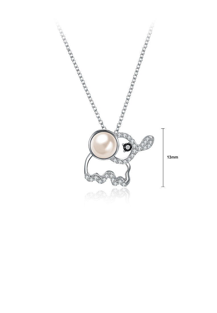 925 Sterling Silver Elephant Pendant with Austrian Element Crystal and Pearl and Necklace - Luxurious Look