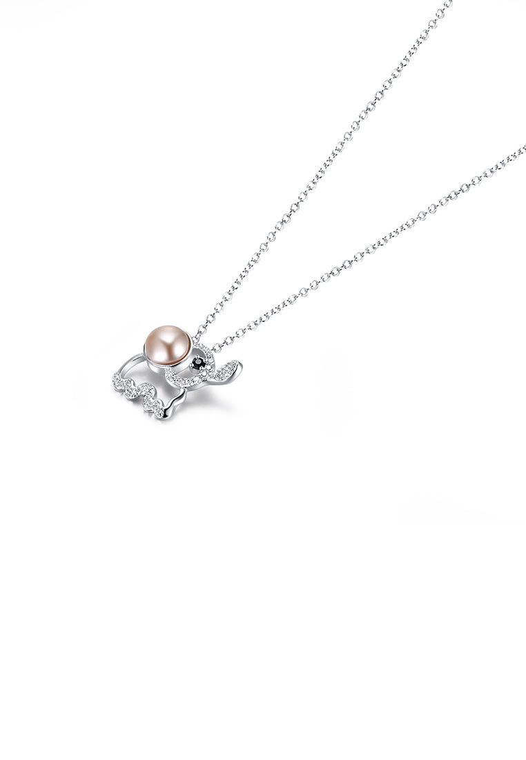 925 Sterling Silver Elephant Pendant with Austrian Element Crystal and Pearl and Necklace - Luxurious Look