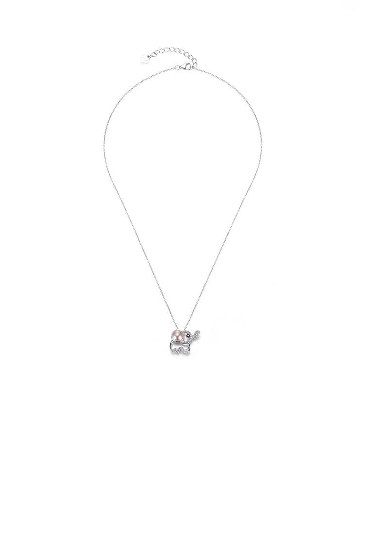 925 Sterling Silver Elephant Pendant with Austrian Element Crystal and Pearl and Necklace - Luxurious Look