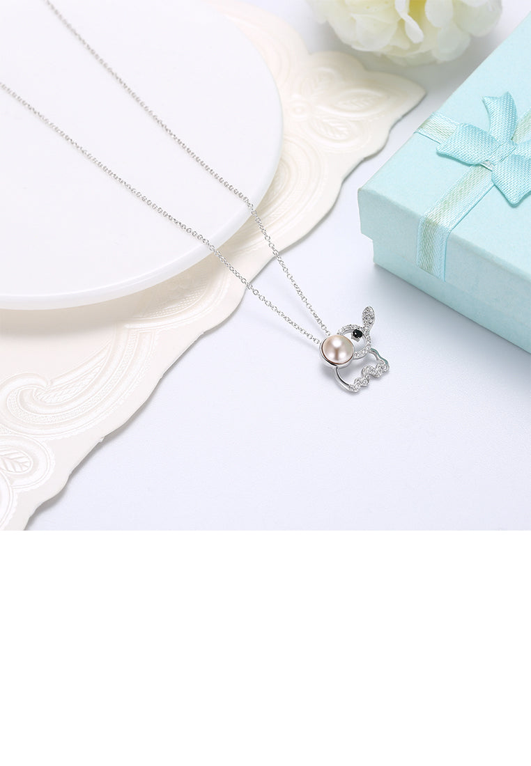 925 Sterling Silver Elephant Pendant with Austrian Element Crystal and Pearl and Necklace - Luxurious Look