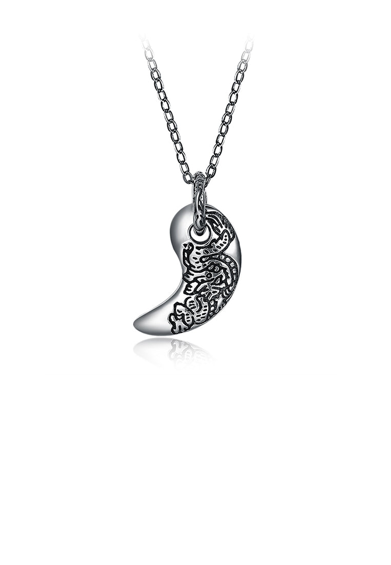 925 Sterling Silver Retro Fashion Personality Crescent Pendant with Necklace