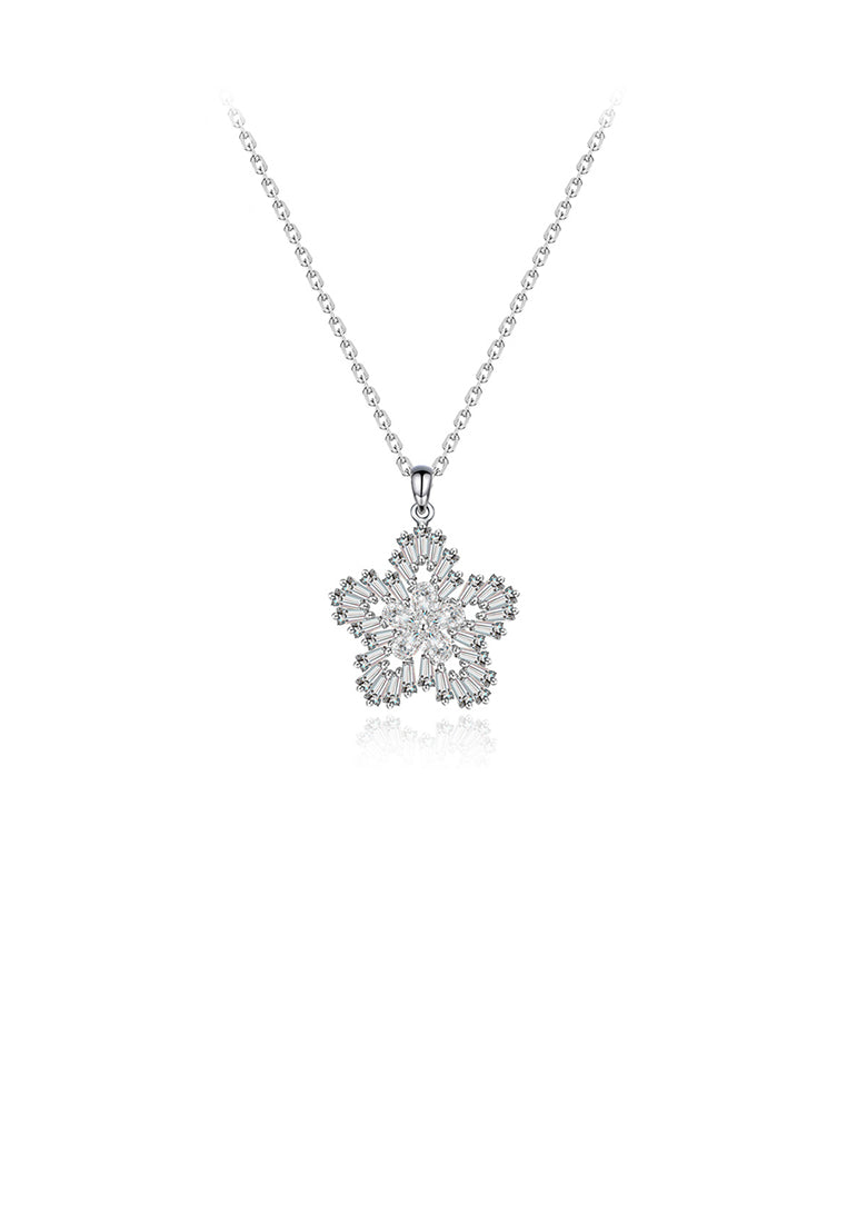 Elegant Bright Flower Pendant with Cubic Zirconia and Necklace - Luxurious Look