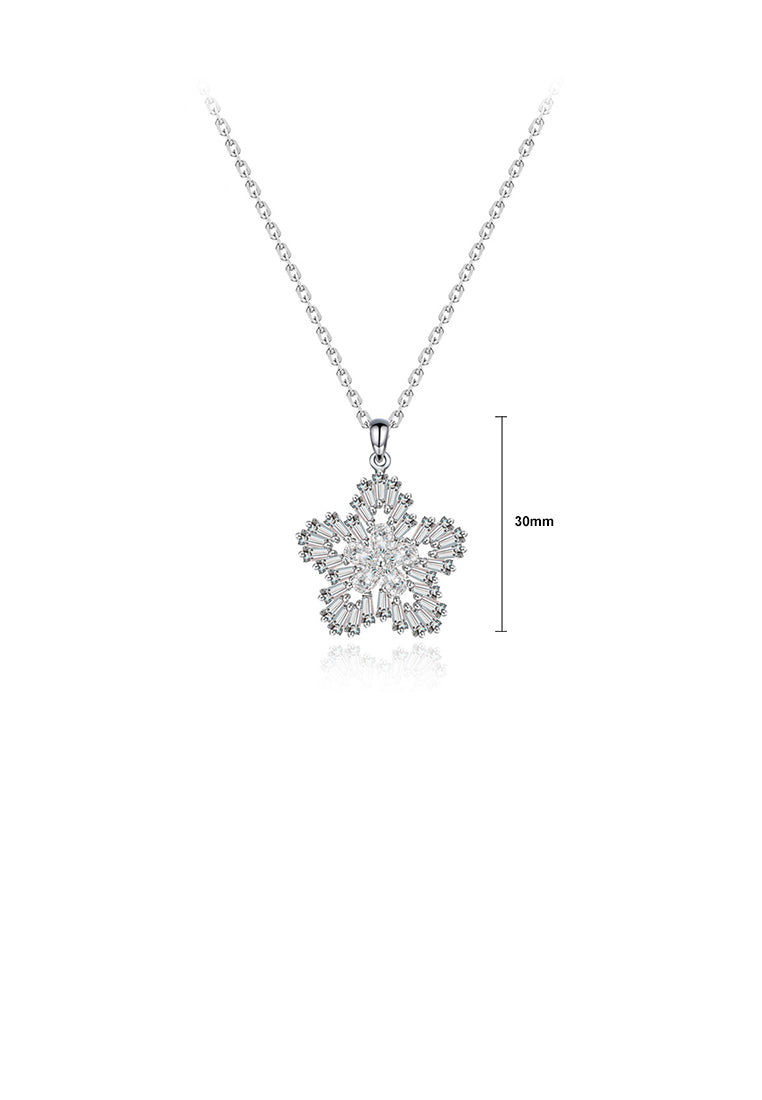 Elegant Bright Flower Pendant with Cubic Zirconia and Necklace - Luxurious Look