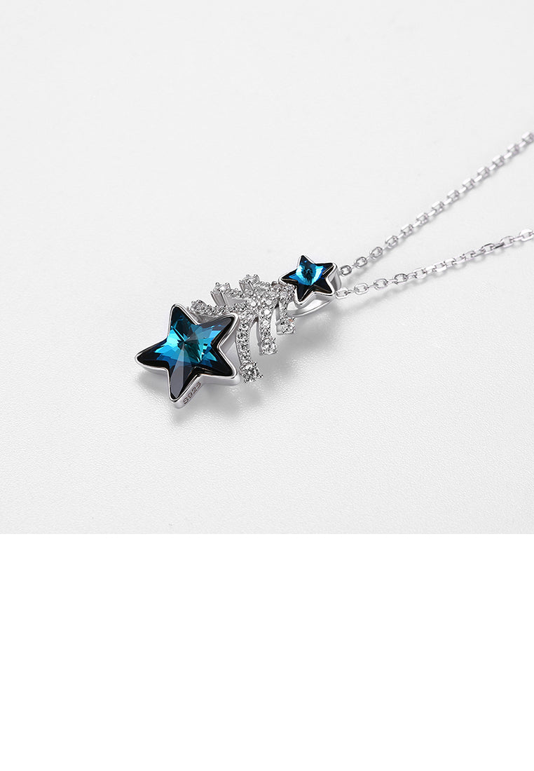925 Sterling Silver Christmas Tree Pendant with Blue Austrian Element Crystal and Necklace