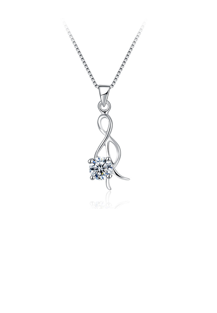 925 Sterling Silver Simple Elegant Romantic Bowknot Pendant Necklace with Cubic Zircon