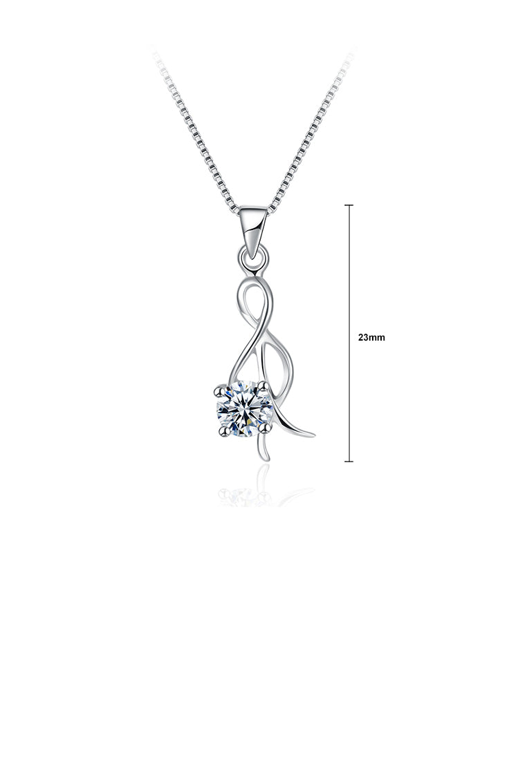 925 Sterling Silver Simple Elegant Romantic Bowknot Pendant Necklace with Cubic Zircon