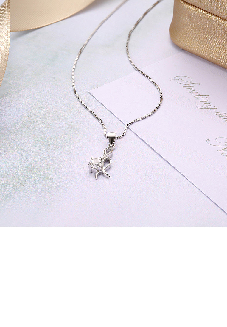 925 Sterling Silver Simple Elegant Romantic Bowknot Pendant Necklace with Cubic Zircon
