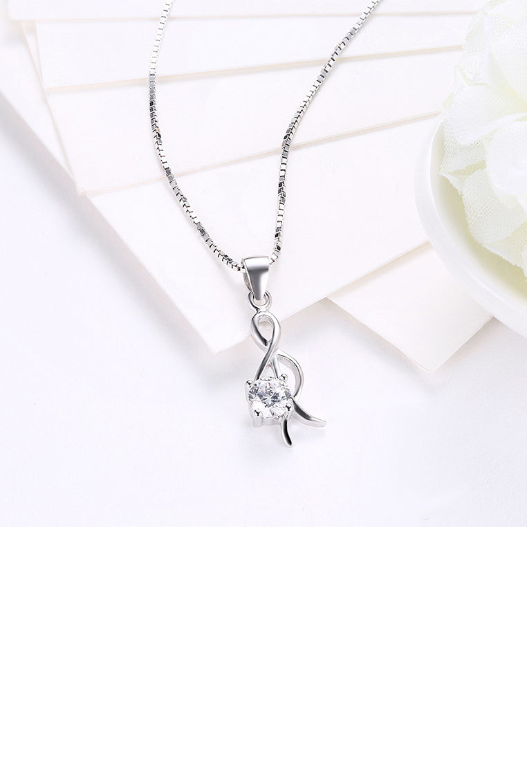 925 Sterling Silver Simple Elegant Romantic Bowknot Pendant Necklace with Cubic Zircon