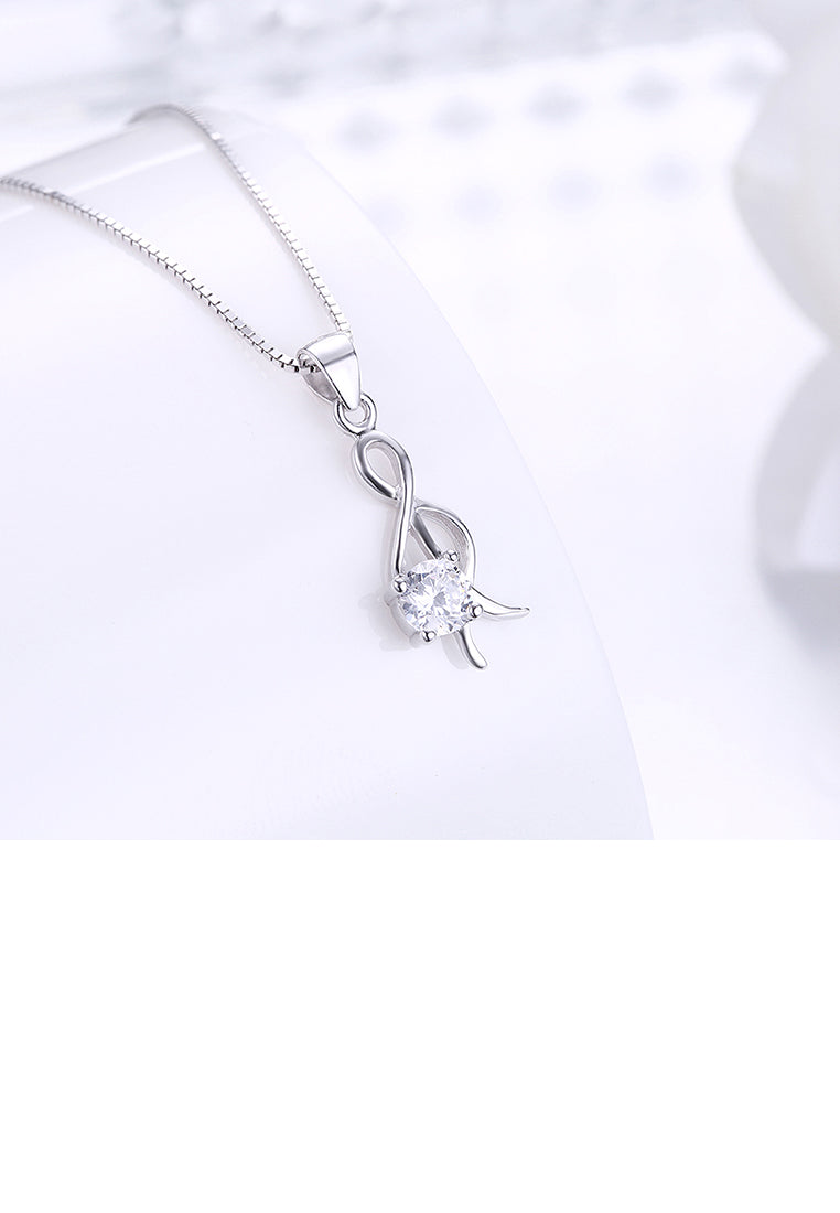 925 Sterling Silver Simple Elegant Romantic Bowknot Pendant Necklace with Cubic Zircon