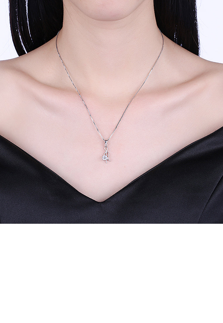925 Sterling Silver Simple Elegant Romantic Bowknot Pendant Necklace with Cubic Zircon