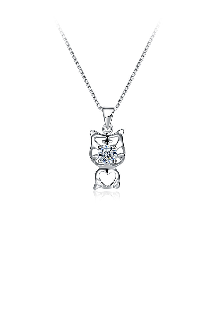 925 Sterling Silver Fashion Cute Cat Pendant with Cubic Zircon and Necklace