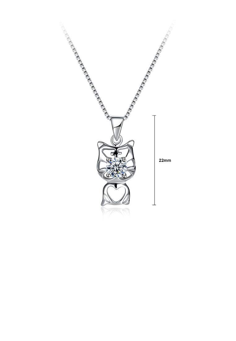925 Sterling Silver Fashion Cute Cat Pendant with Cubic Zircon and Necklace