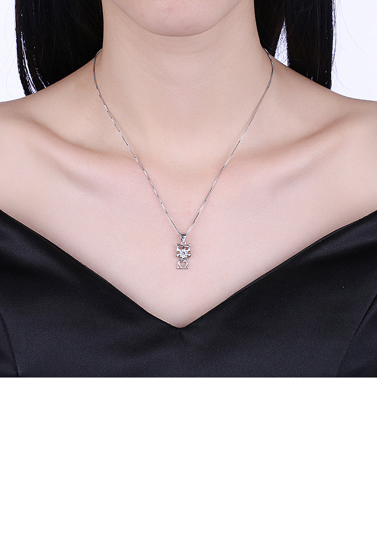 925 Sterling Silver Fashion Cute Cat Pendant with Cubic Zircon and Necklace