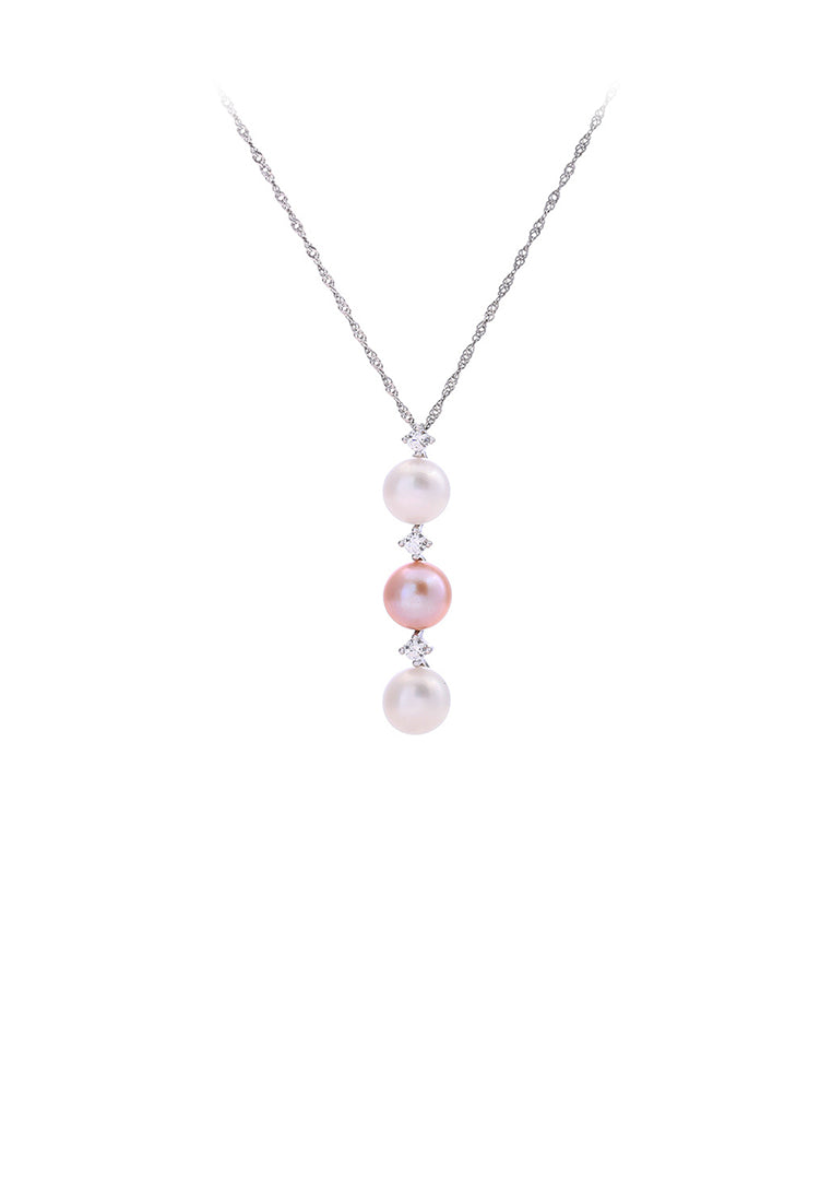 925 Sterling Silver Simple Fashion Geometric Round Bead Freshwater Pearl Pendant with Necklace - Luxurious Look