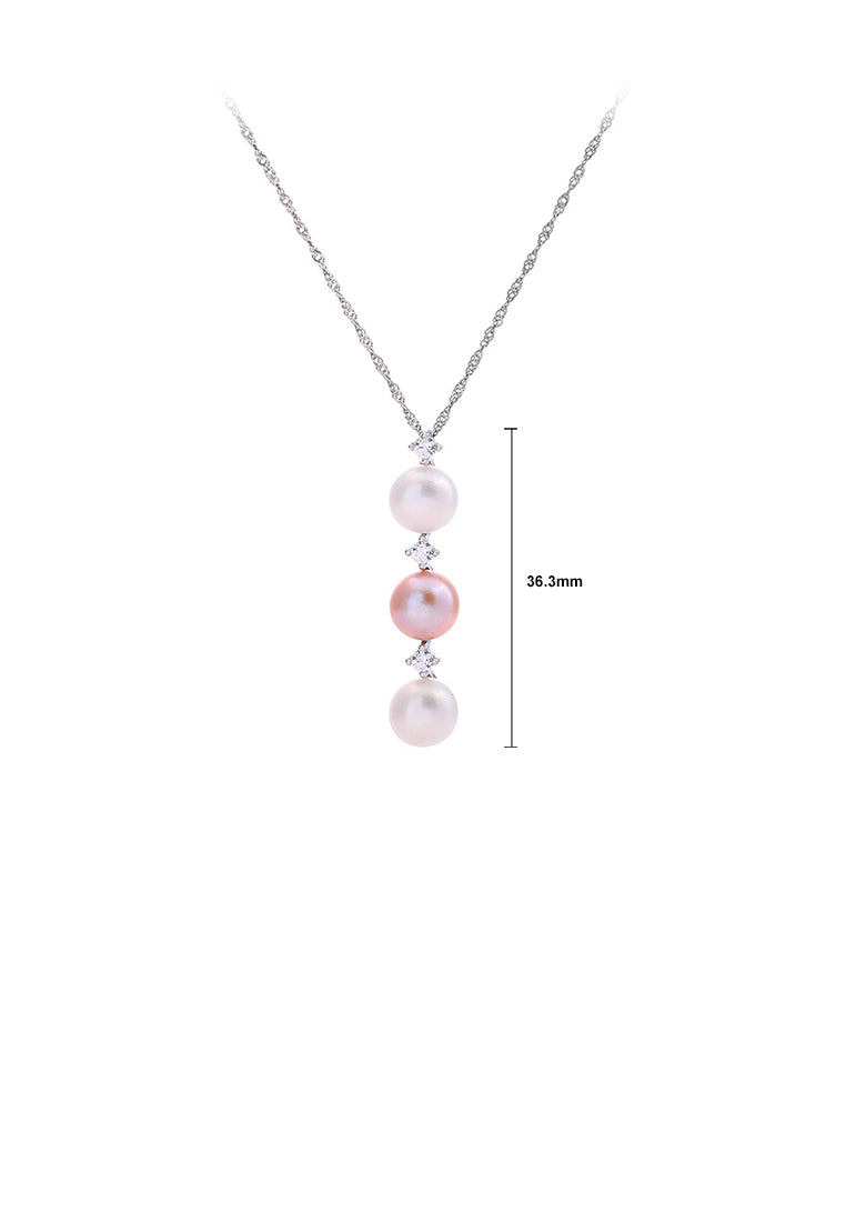 925 Sterling Silver Simple Fashion Geometric Round Bead Freshwater Pearl Pendant with Necklace - Luxurious Look