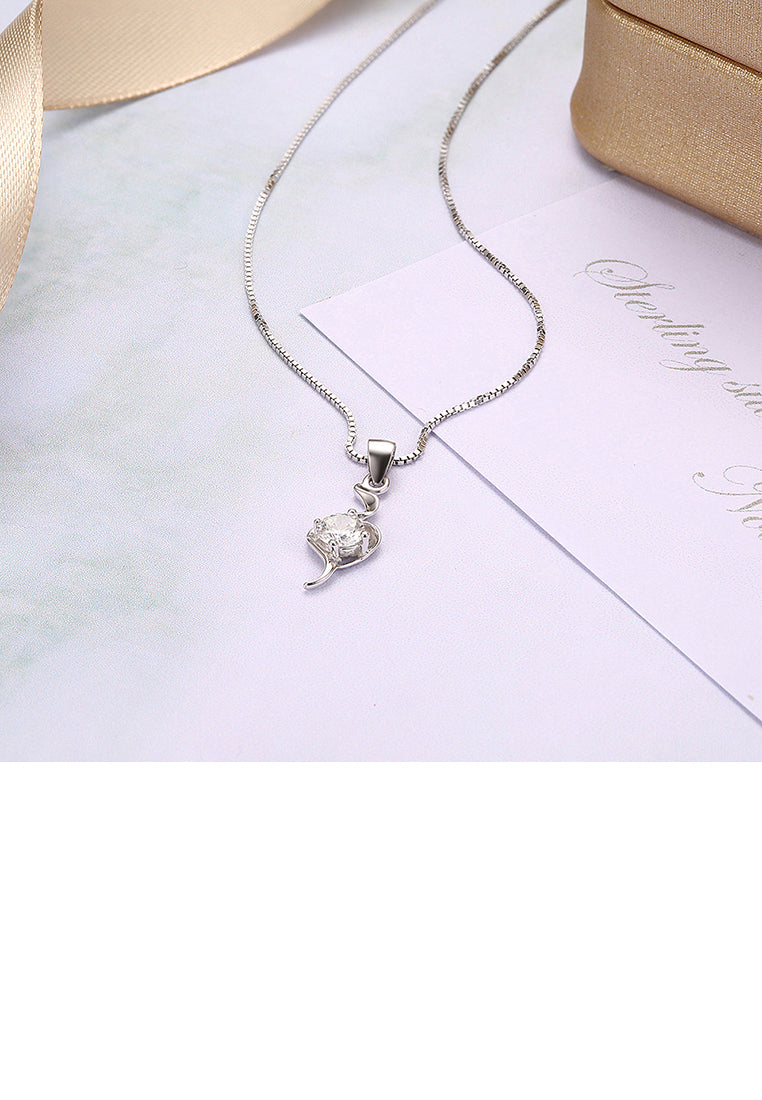 925 Sterling Silver Simple Fashion Elegant Hollow Out Water Drop Shape Cubic Zircon Pendant Necklace