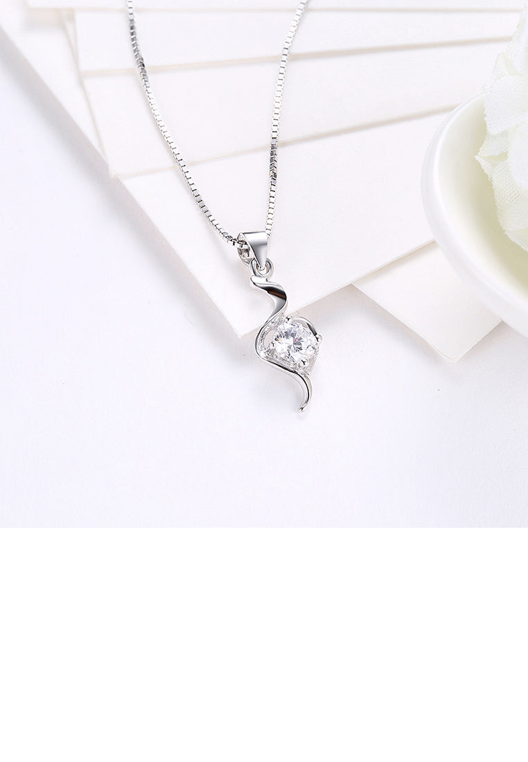 925 Sterling Silver Simple Fashion Elegant Hollow Out Water Drop Shape Cubic Zircon Pendant Necklace