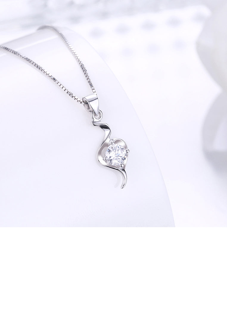 925 Sterling Silver Simple Fashion Elegant Hollow Out Water Drop Shape Cubic Zircon Pendant Necklace