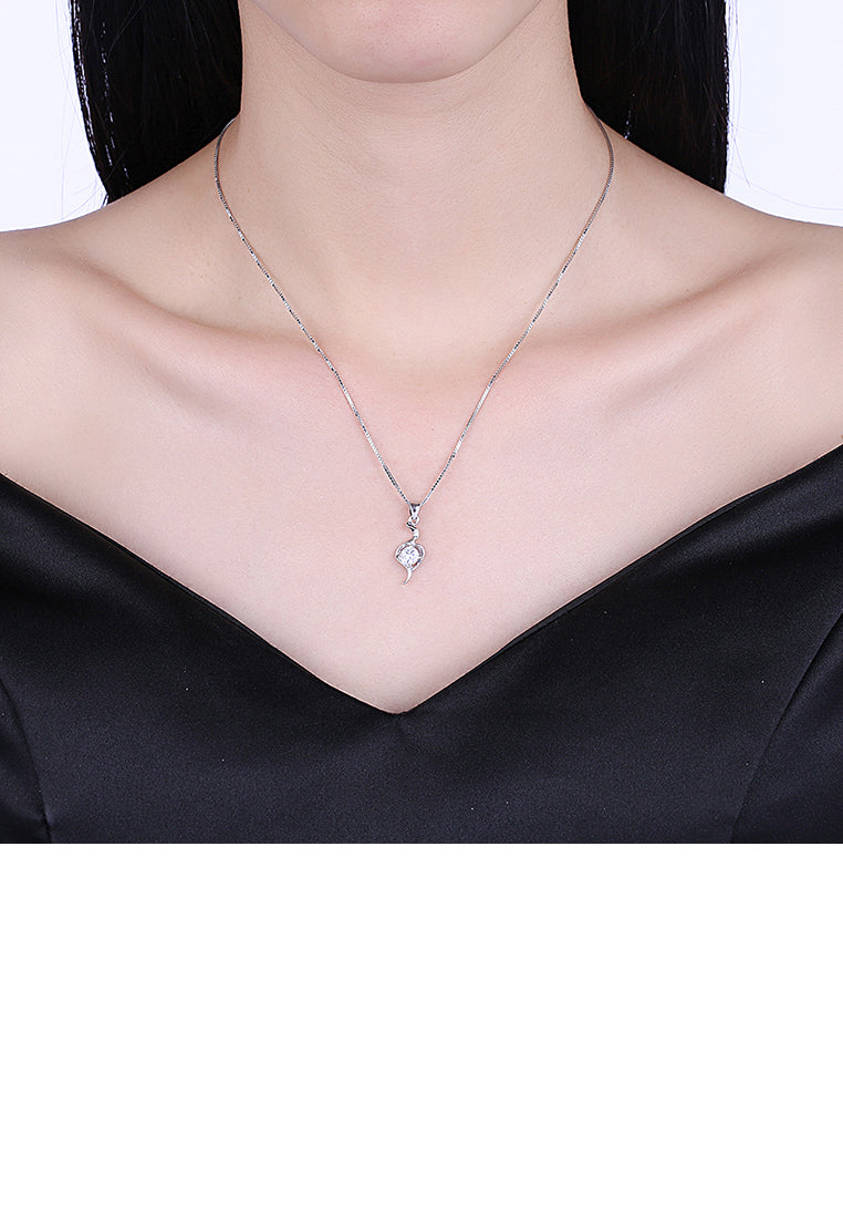 925 Sterling Silver Simple Fashion Elegant Hollow Out Water Drop Shape Cubic Zircon Pendant Necklace