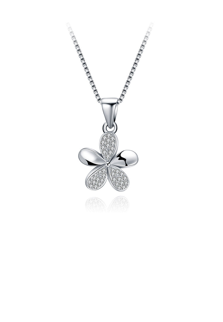925 Sterling Silver Elegant Simple Fashion Four Leaf Clover Pendant Necklace with Austrian Element Crystal