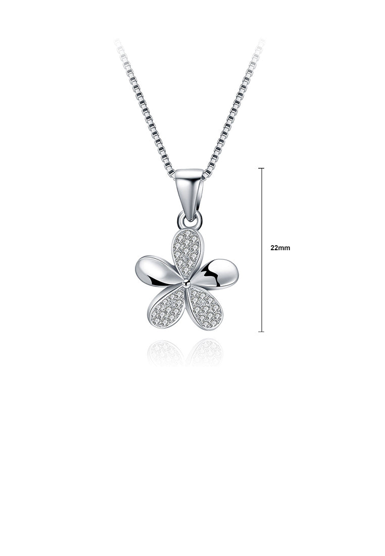 925 Sterling Silver Elegant Simple Fashion Four Leaf Clover Pendant Necklace with Austrian Element Crystal