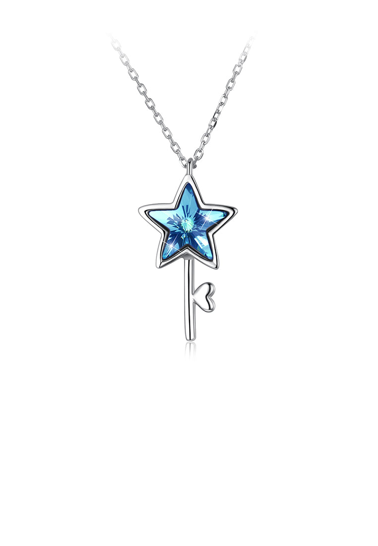925 Sterling Silver Elegant Fashion Star and Key Pendant and Necklace with Blue Austrian Element Crystal