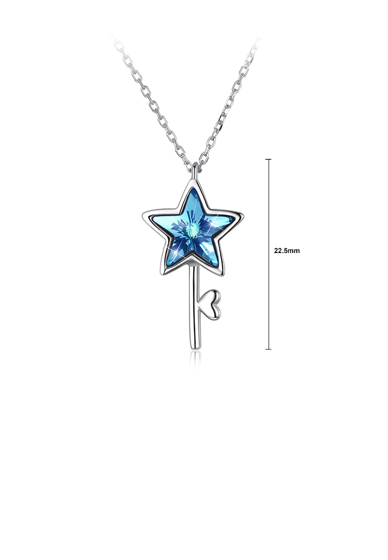 925 Sterling Silver Elegant Fashion Star and Key Pendant and Necklace with Blue Austrian Element Crystal