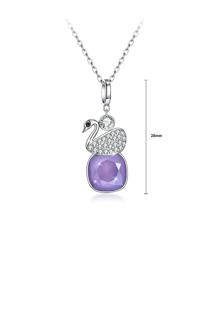925 Sterling Silver Elegant Swan Geometric Pendant with Purple Austrian Element Crystal and Necklace