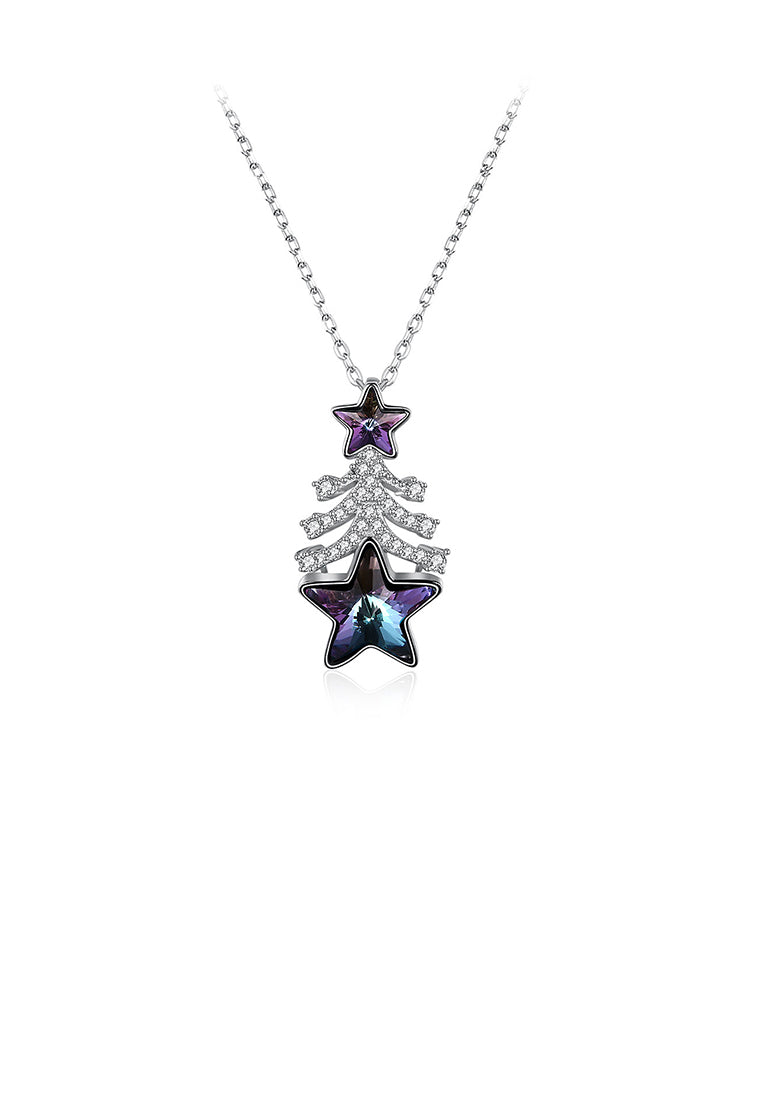925 Sterling Silver Christmas Tree Pendant with Purple Austrian Element Crystal and Necklace