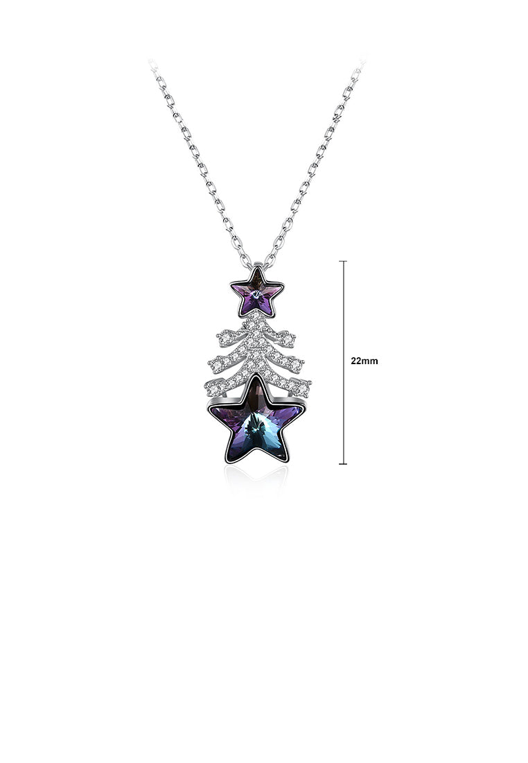 925 Sterling Silver Christmas Tree Pendant with Purple Austrian Element Crystal and Necklace