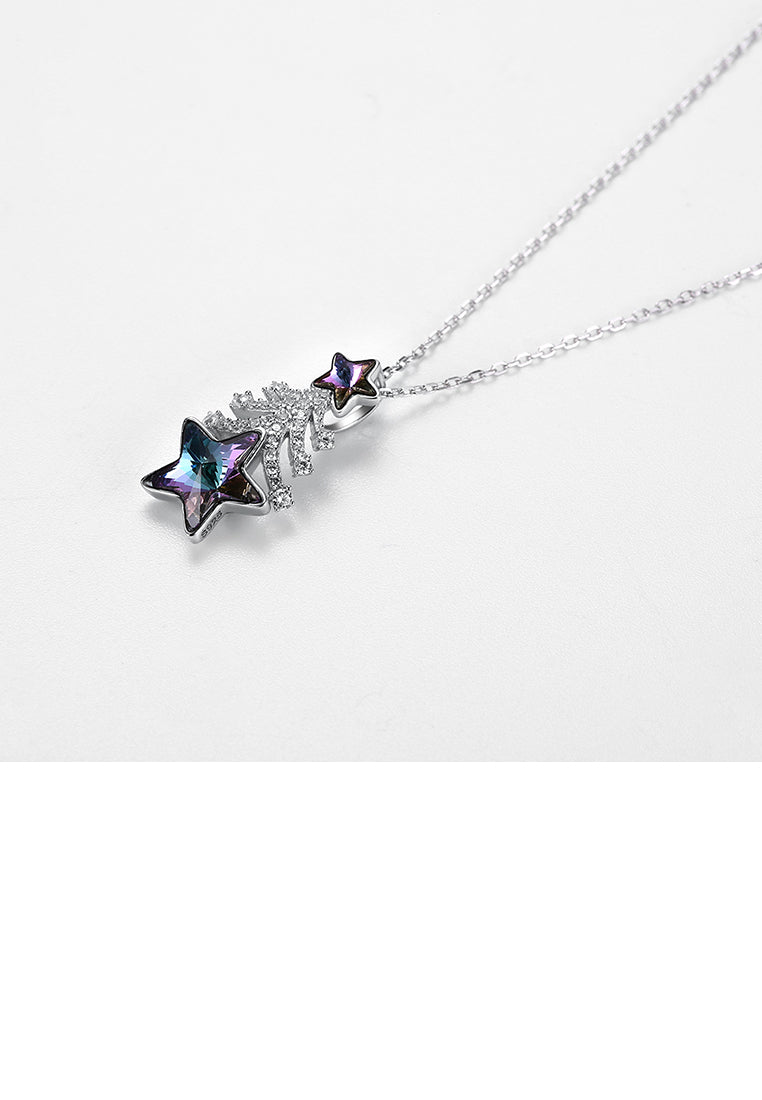 925 Sterling Silver Christmas Tree Pendant with Purple Austrian Element Crystal and Necklace