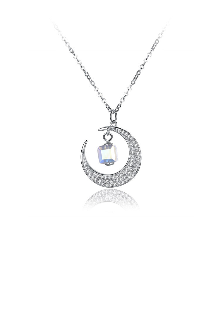 925 Sterling Silver Fashion Bright Moon Pendant with Austrian Element Crystal and Necklace