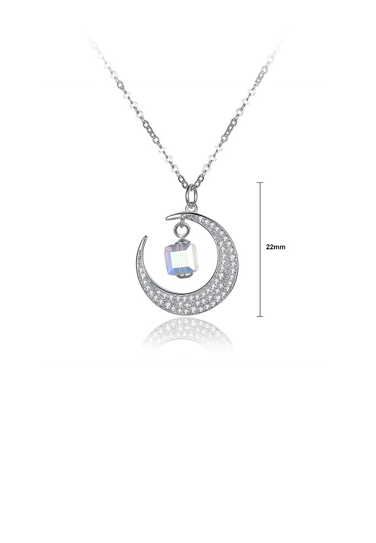 925 Sterling Silver Fashion Bright Moon Pendant with Austrian Element Crystal and Necklace