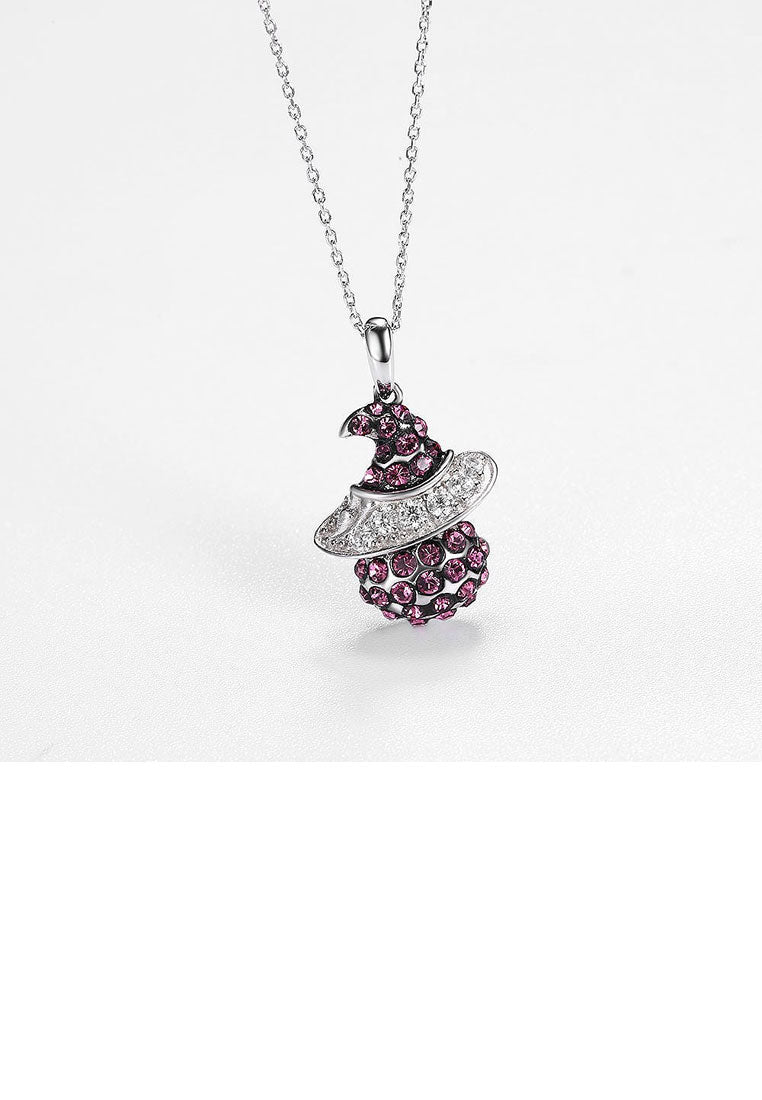 925 Sterling Silver Witch Pendant with Purple Austrian Element Crystal and Necklace