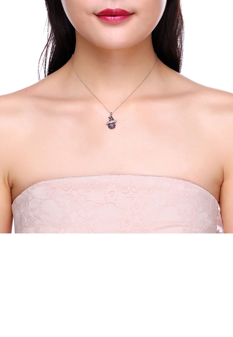 925 Sterling Silver Witch Pendant with Purple Austrian Element Crystal and Necklace