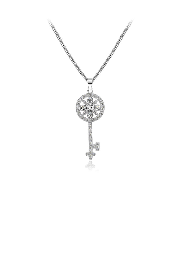Fashion and Elegant Pattern Key Pendant with Cubic Zirconia and Necklace - Luxurious Look