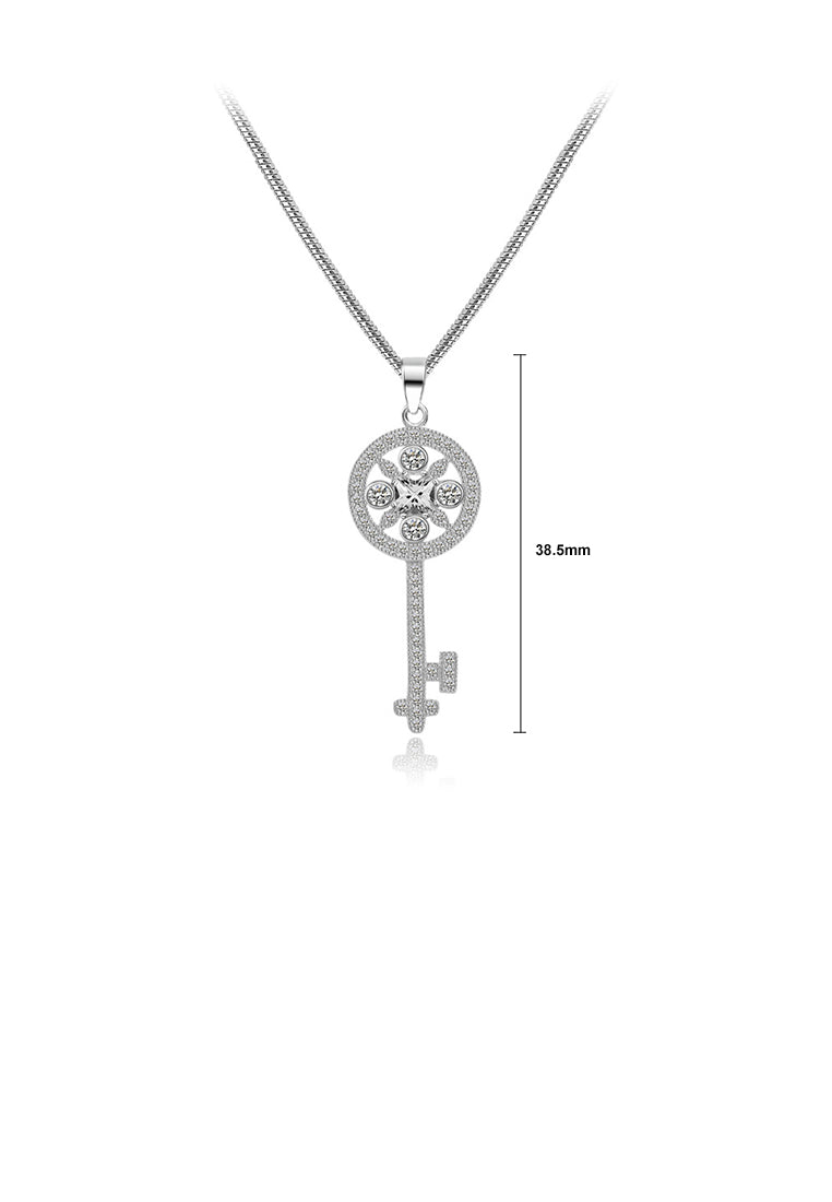Fashion and Elegant Pattern Key Pendant with Cubic Zirconia and Necklace - Luxurious Look