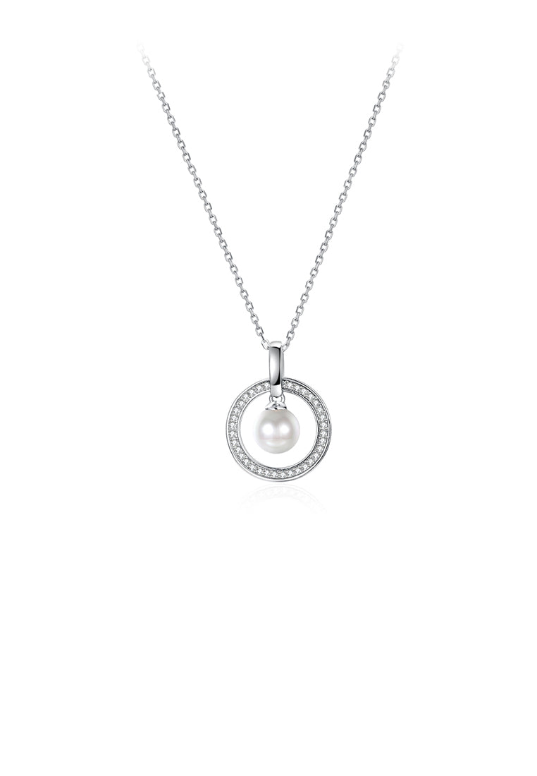 925 Sterling Silver Round Pendant with Austrian Element Crystal and Pearls and Necklace