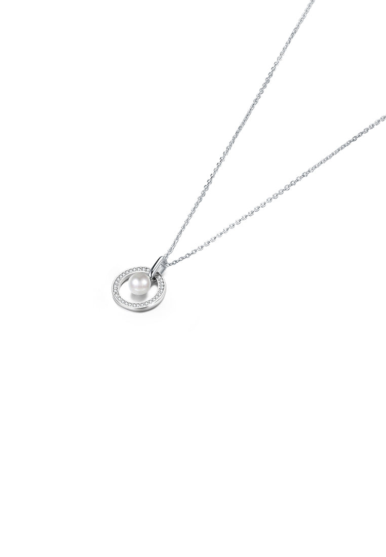 925 Sterling Silver Round Pendant with Austrian Element Crystal and Pearls and Necklace