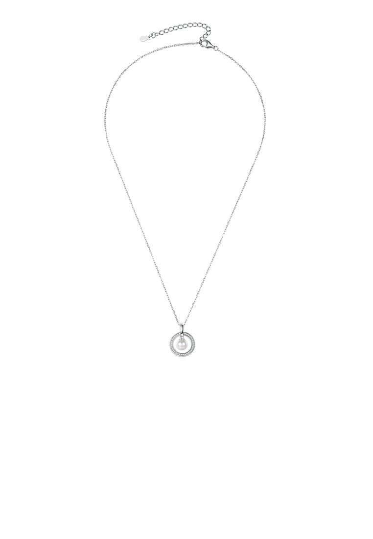 925 Sterling Silver Round Pendant with Austrian Element Crystal and Pearls and Necklace