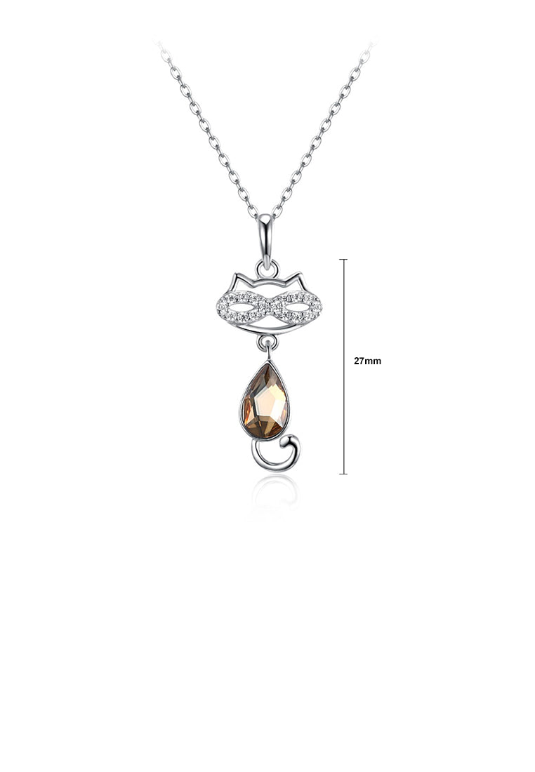 925 Sterling Silver Cat Pendant with Champagne Gold Austrian Element Crystal and Necklace