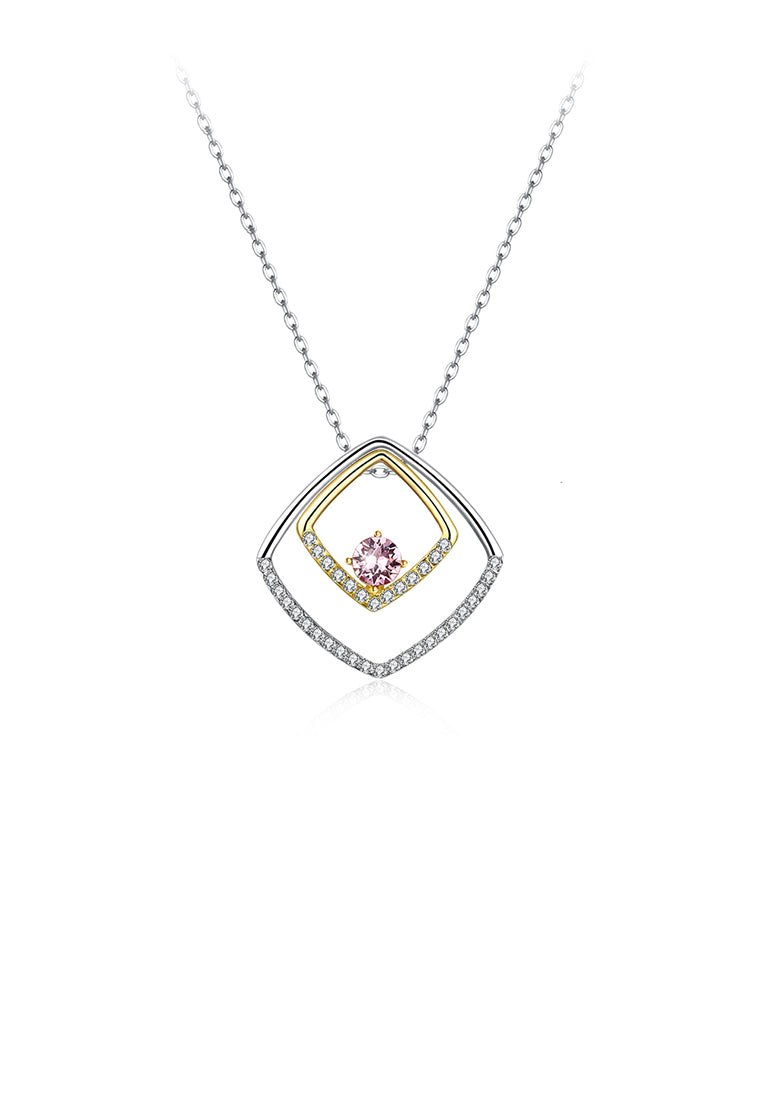 925 Sterling Silver Geometric Pendant with Austrian Element Crystal and Necklace