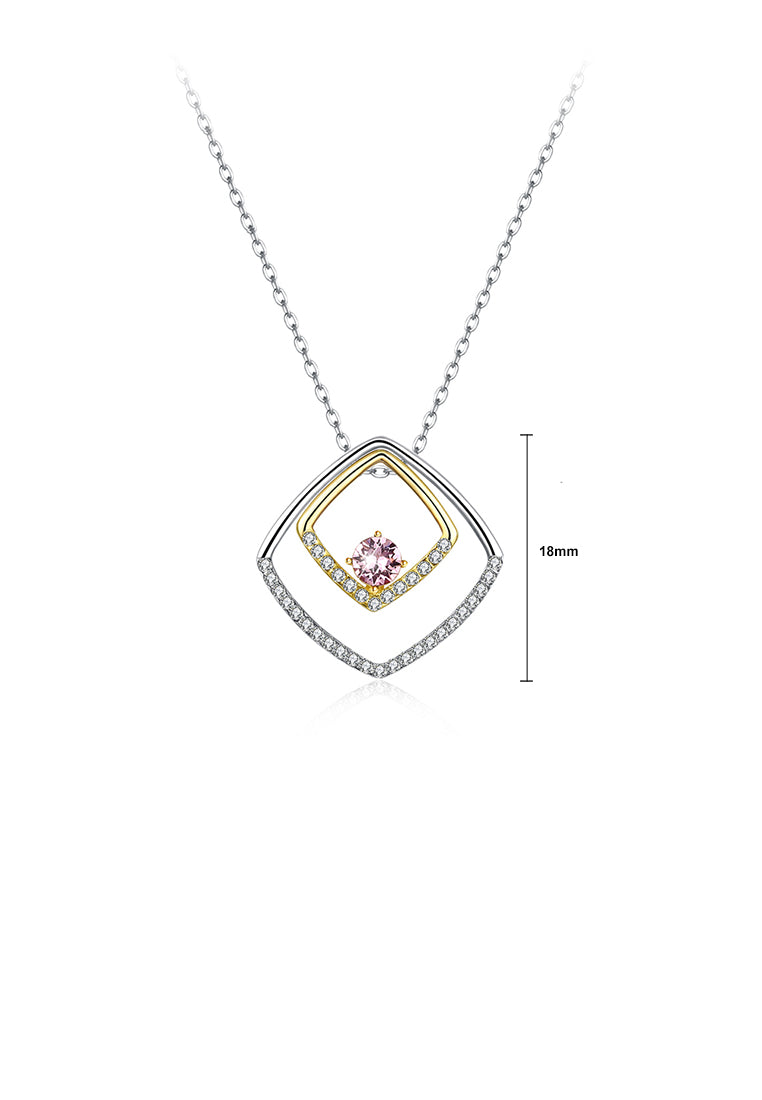 925 Sterling Silver Geometric Pendant with Austrian Element Crystal and Necklace