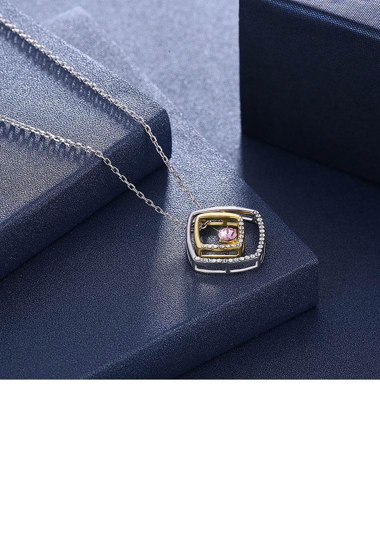 925 Sterling Silver Geometric Pendant with Austrian Element Crystal and Necklace