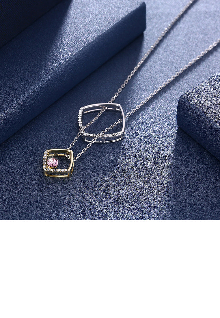925 Sterling Silver Geometric Pendant with Austrian Element Crystal and Necklace