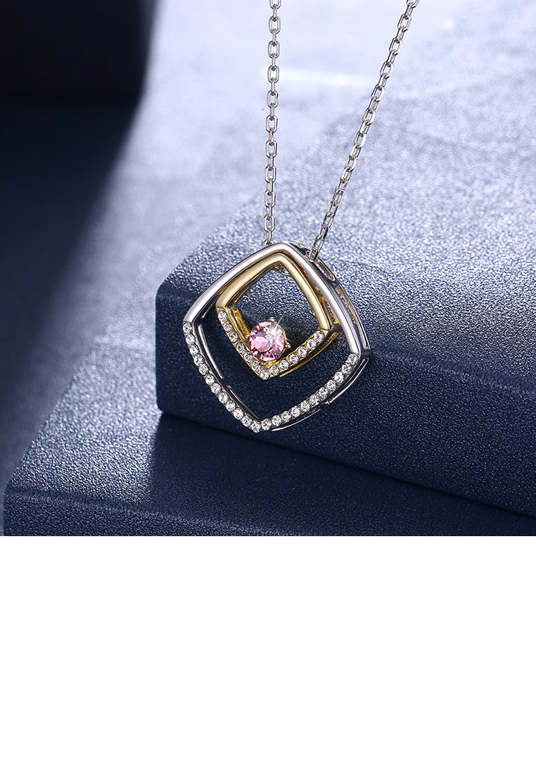 925 Sterling Silver Geometric Pendant with Austrian Element Crystal and Necklace