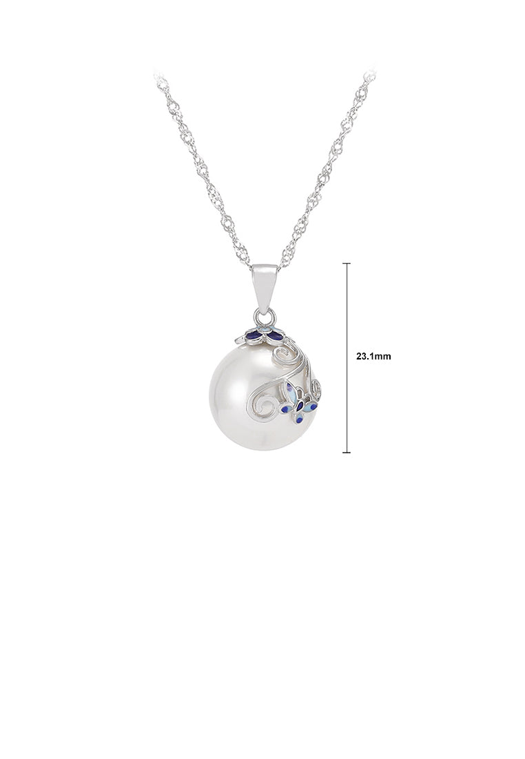 925 Sterling Silver Elegant Simple Butterfly Freshwater Pearl Pendant with Necklace - Luxurious Look