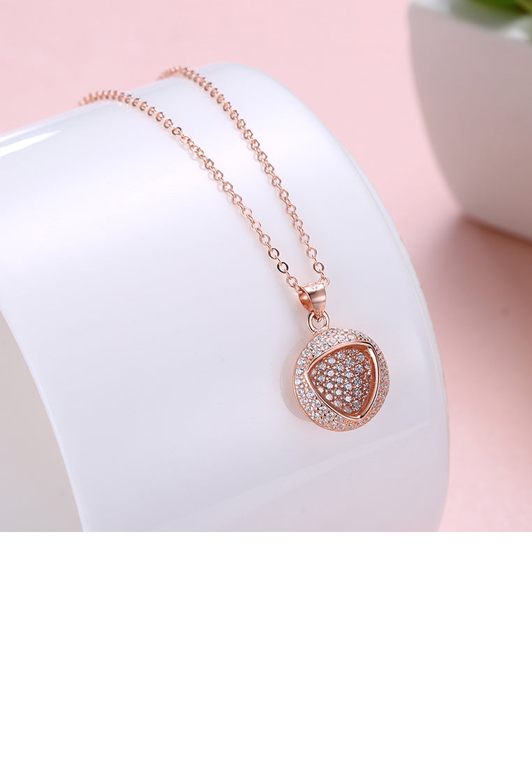 925 Sterling Silver Rose Gold Plated Elegant Fashion Round Brilliant and Triangle Pendant Necklace with Cubic Zircon Pendant Necklace with Cubic Zircon